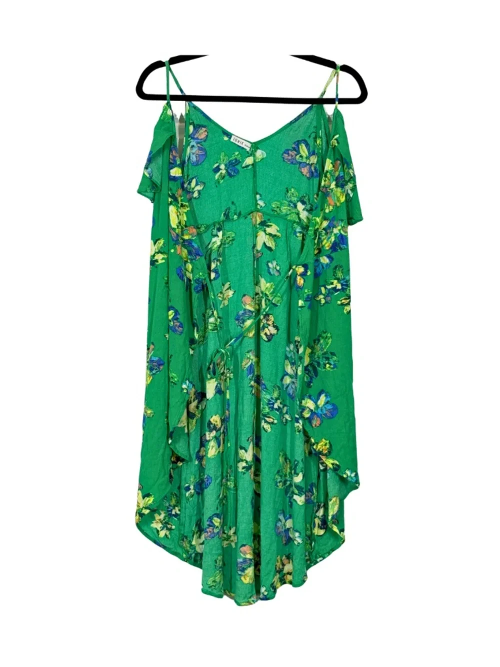 Lunik Women's M Green Floral Cold Shoulder High-Low Wrap Dress Cover-Up